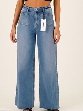 Mica Denim Sz 22W Wide Leg Jeans Super High Rise Denim Raw‎ Hem NWT